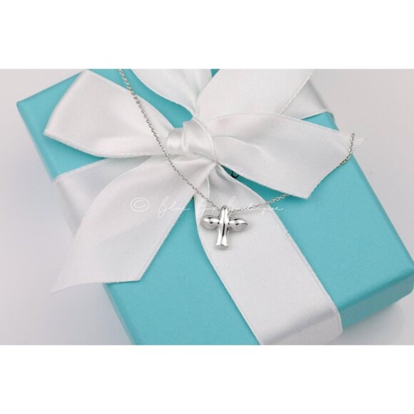 Tiffany & Co Elsa Peretti Mini Dove Bird Cross Pendant 16" Necklace Silver w/ Po - Picture 5 of 9